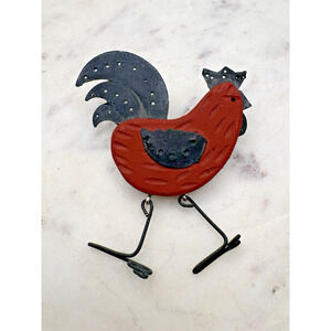 Handmade Rooster or Chicken Pin Brooch Wearable Folk Art Vintage Farm